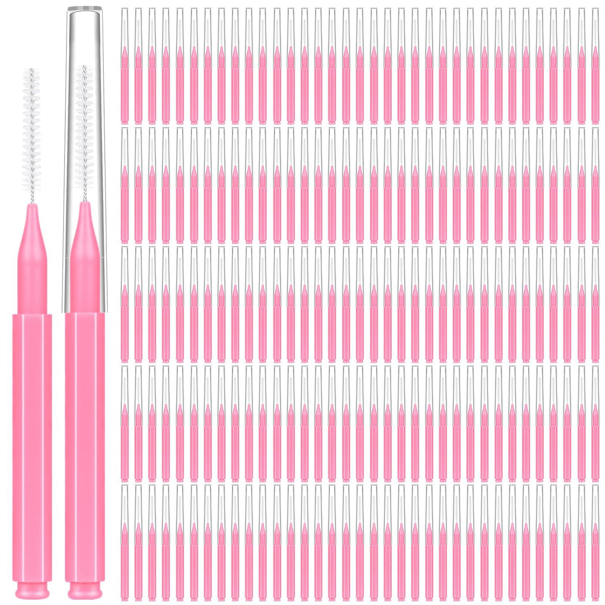 120 Pcs Micro Eyebrow Lash Brush Set with Caps for Makeup & Lamination - Pink