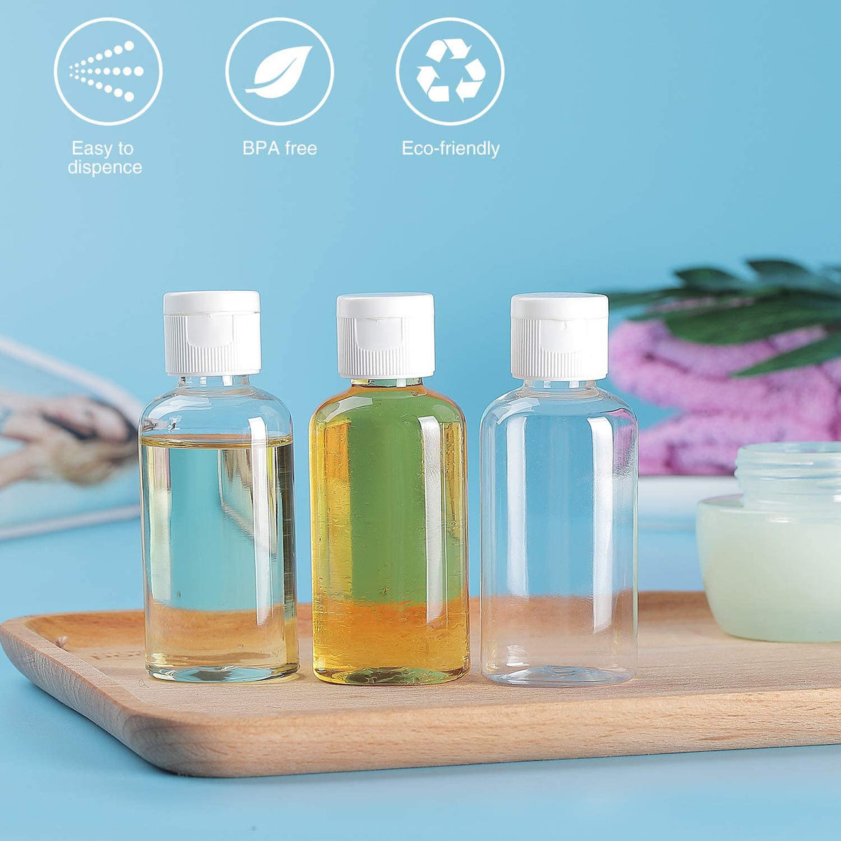 25 Travel Refillable Plastic Bottles 50ml with Transparent Screw-On Caps