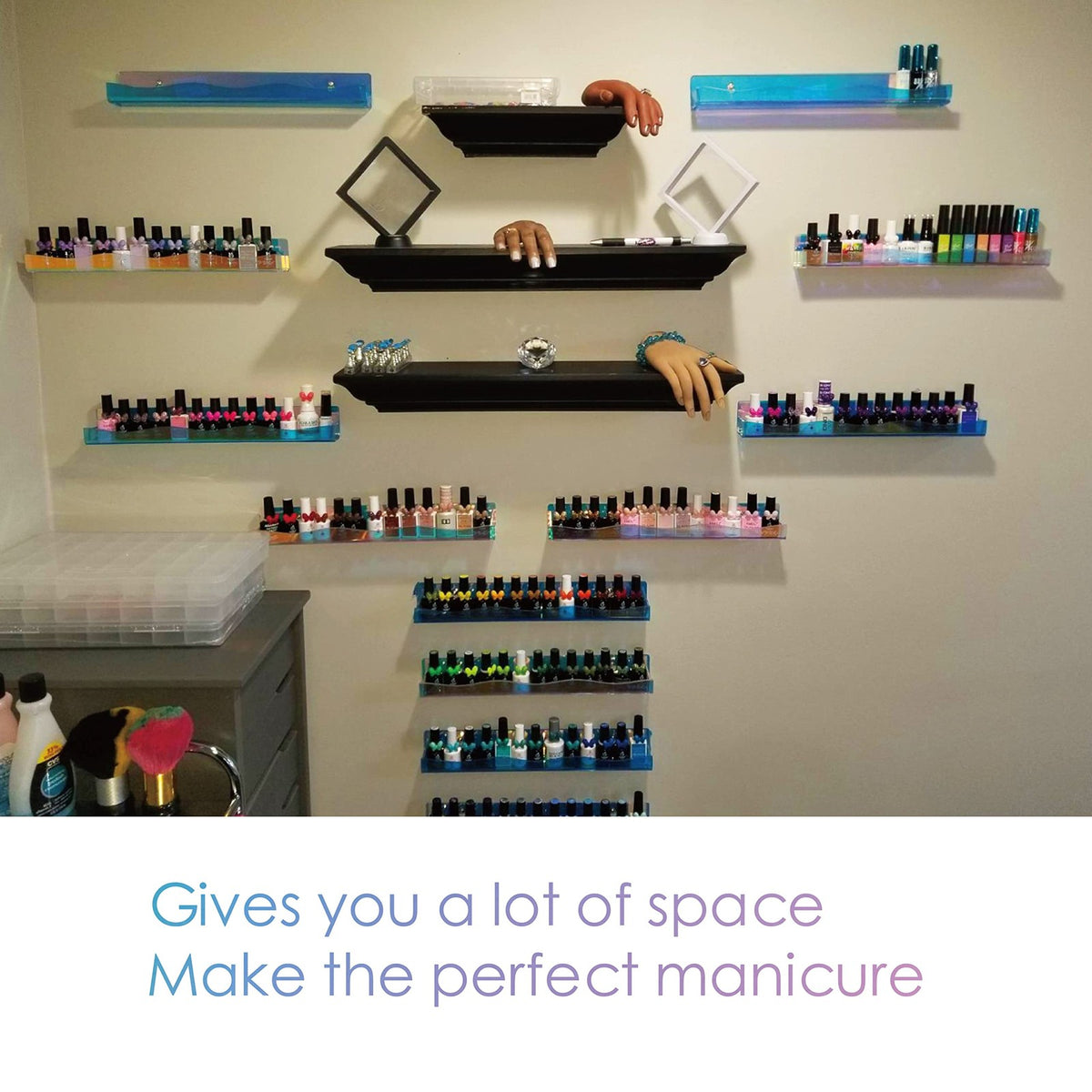 15-Inch Wall Mounted Nail Polish Rack Organizer 6 Pack Rainbow Acrylic Shelf