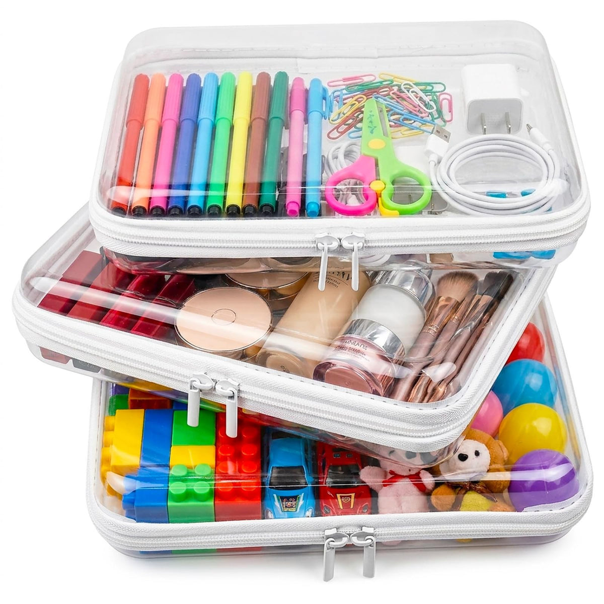 Large Clear Hard Shell Zipper Organizer Cases 3-Pack Waterproof Travel Storage