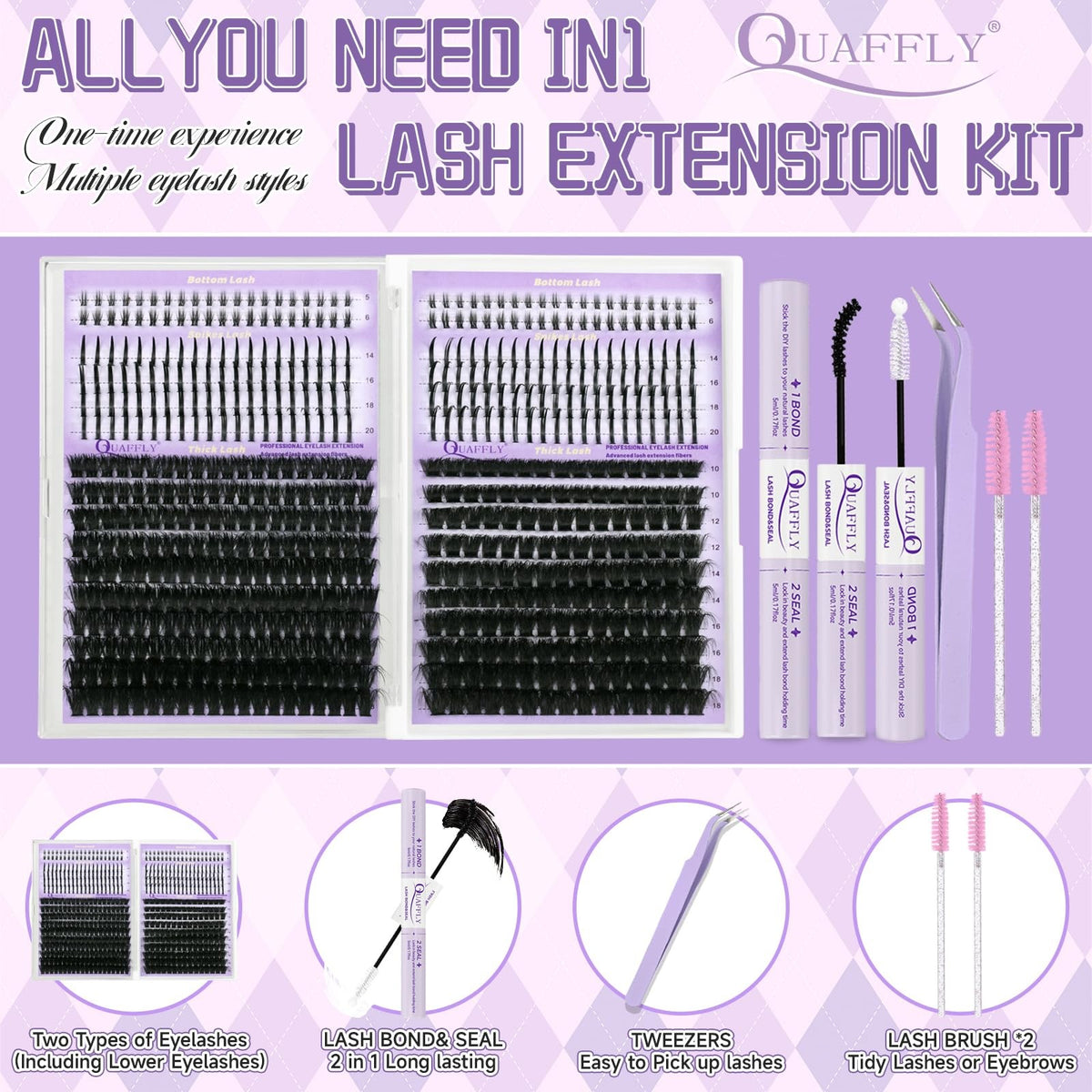 DIY Lash Extension Kit with 100D+150D Volume Lashes & Accessories