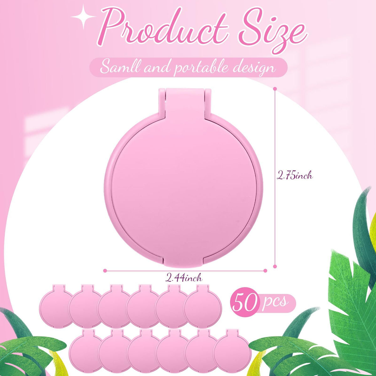 Mini Portable Pink Makeup Mirror Set – 24 Pack Compact Folding Handheld