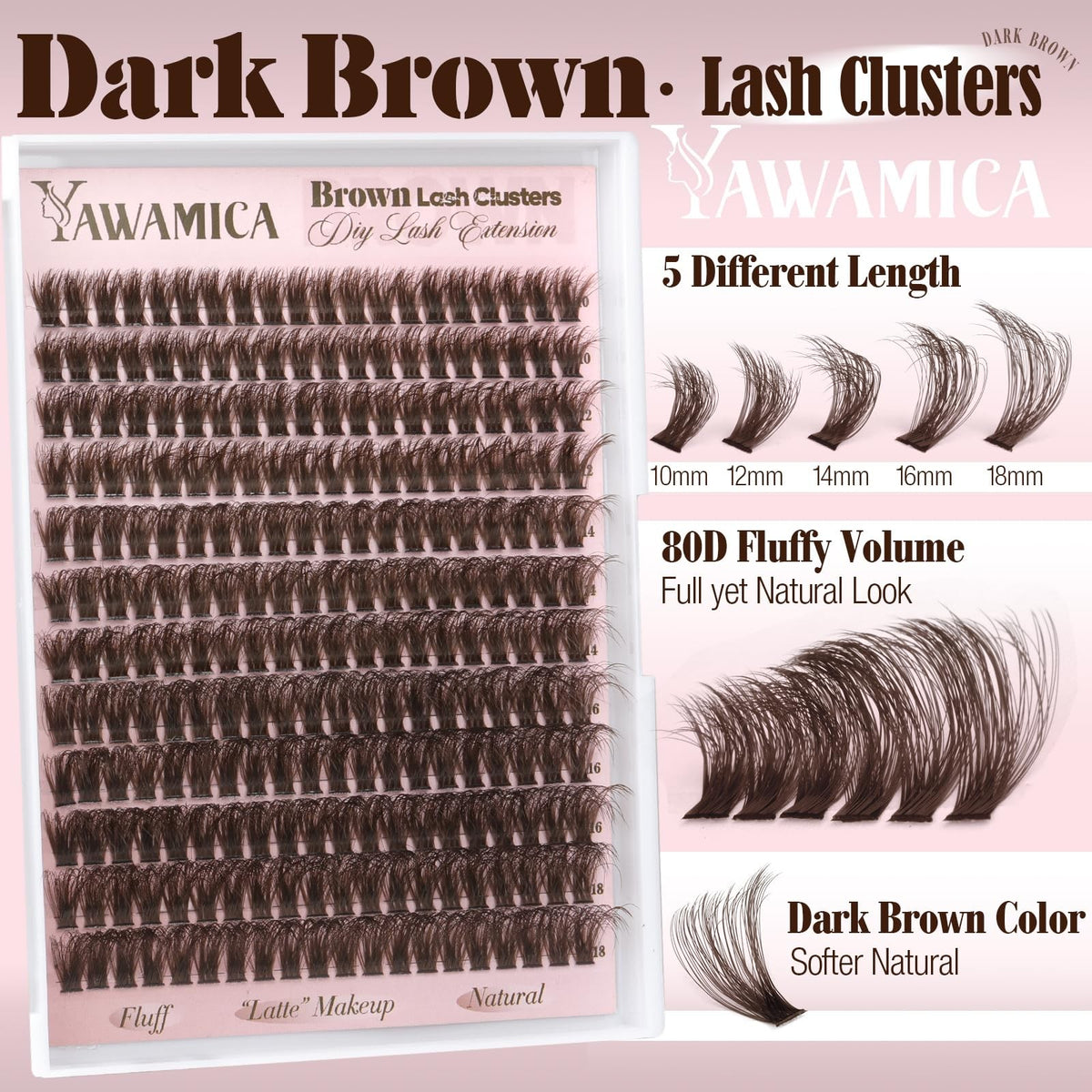 Dark Brown Lash Clusters 80D Fluffy Wispy Volume DIY Eyelash Extensions 240 Count