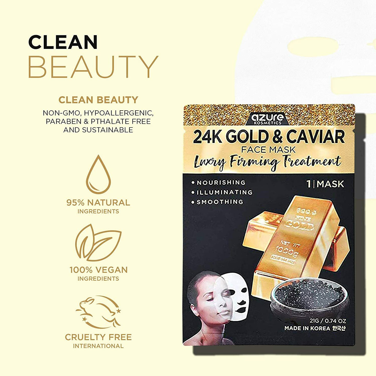 24K Gold & Caviar Face Mask & Rose Gold Under-Eye Pads - 8pc Bundle