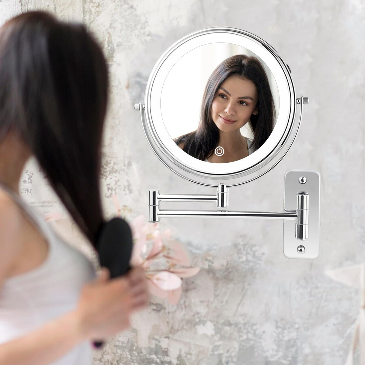 8-Inch Rechargeable Wall Mounted Lighted Makeup Mirror with 10X Magnification and 3 Lighting Modes