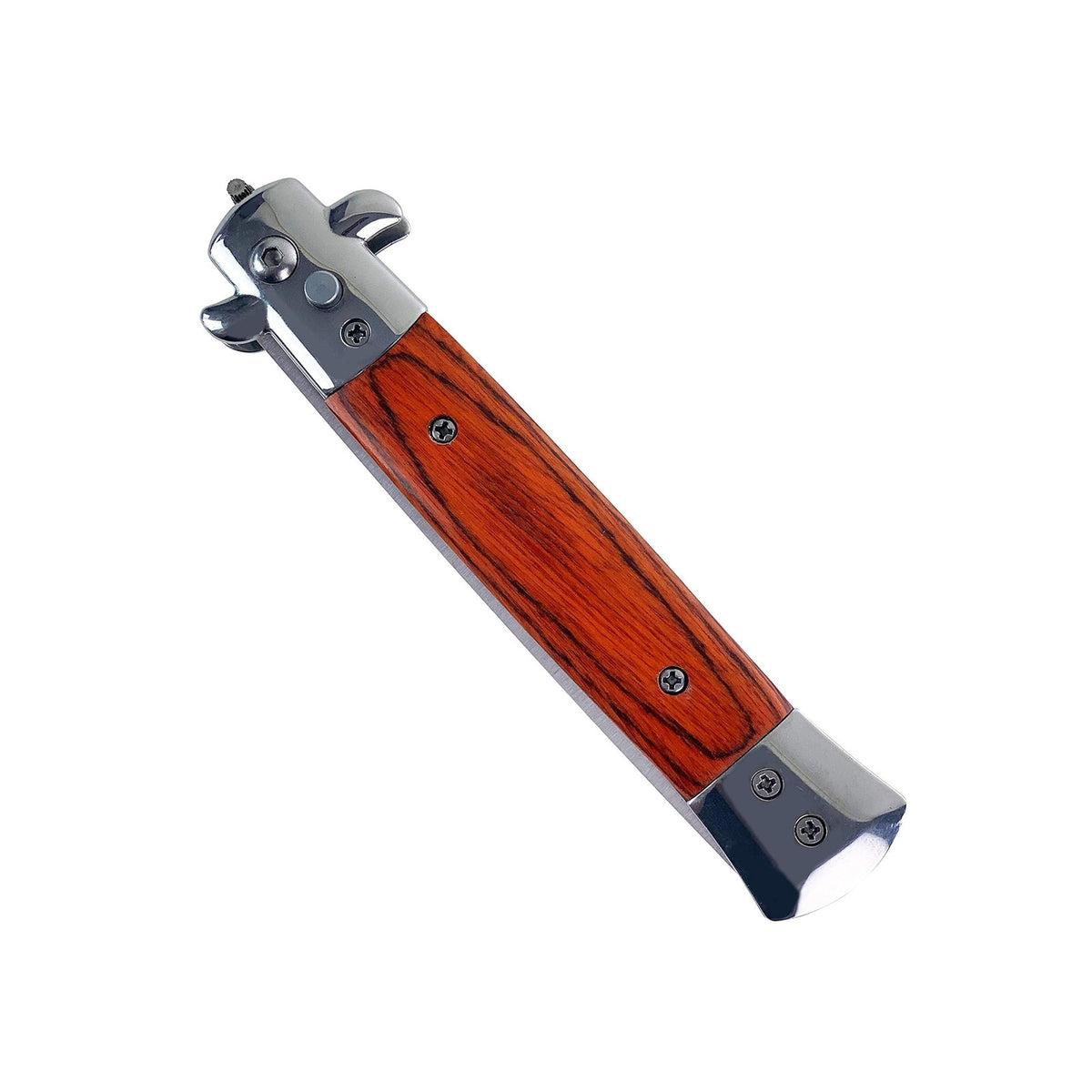 Switchblade Comb Pocket Knife Hair Brush - Automatic Folding Barber Comb in Wood Grain