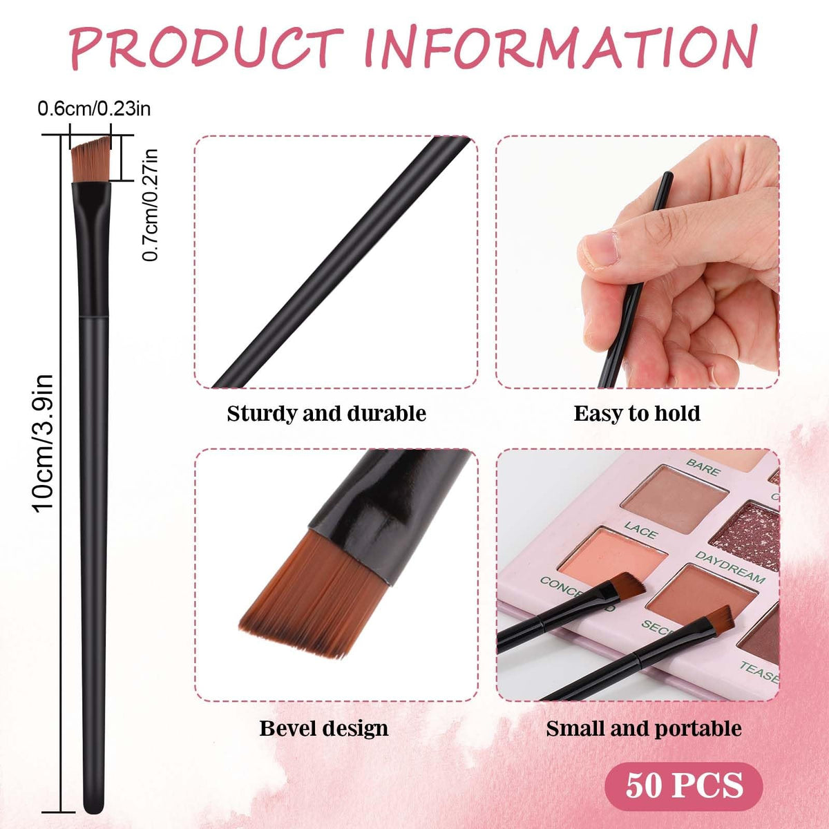 50Pcs Angled Eyebrow & Makeup Brushes Set - Precise, Versatile Flat Tapered Tools