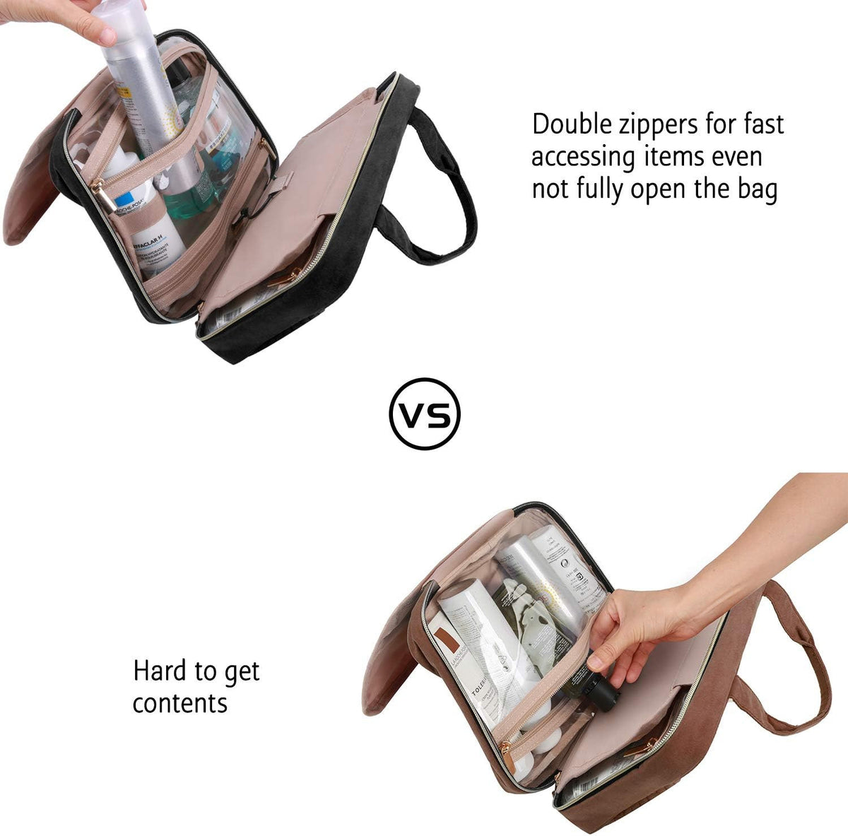 Water-Resistant Travel Toiletry Bag with Hanging Hook and Compartments