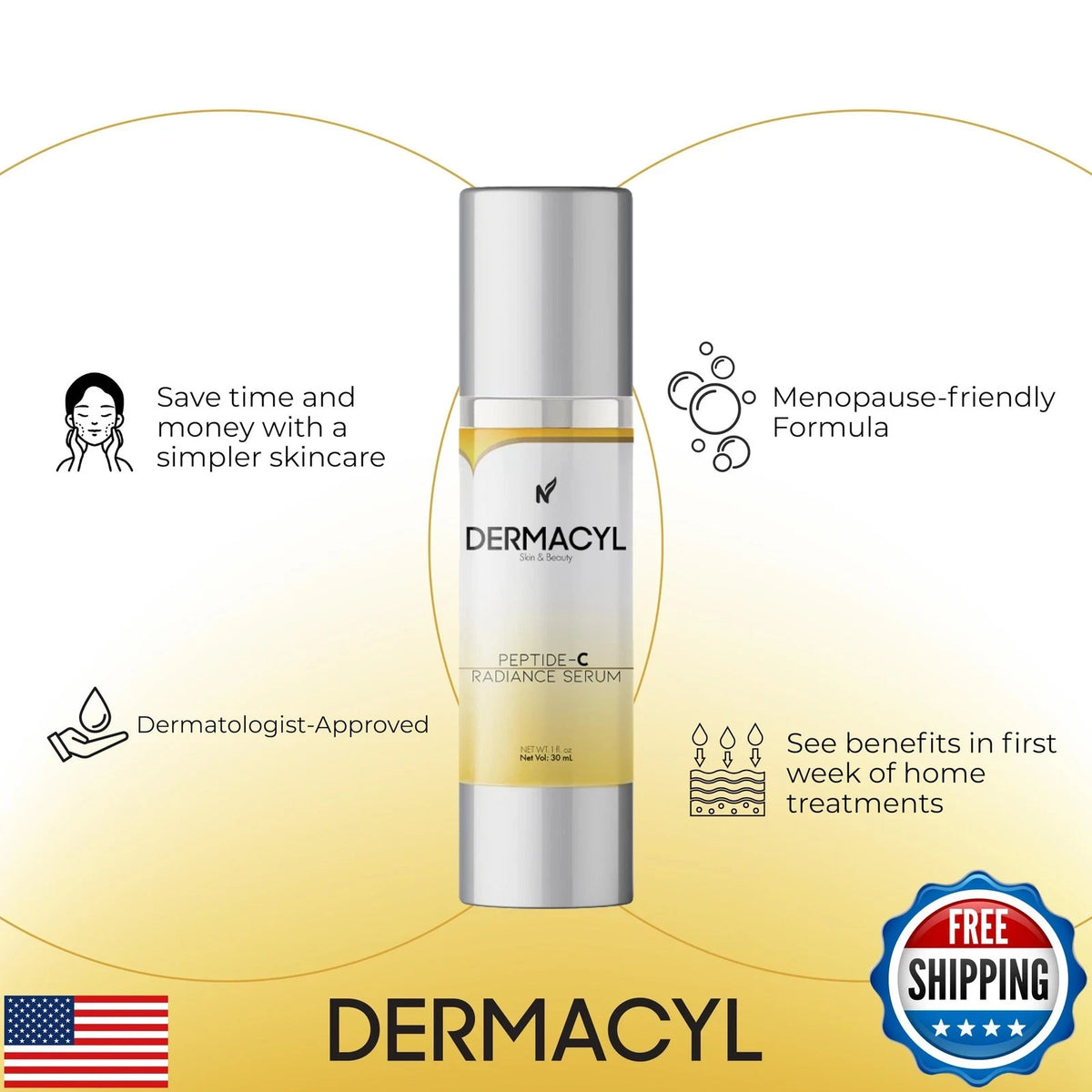Peptide C Radiance Serum with Hyaluronic Acid - Anti-Aging & Brightening Face Serum, 30ml
