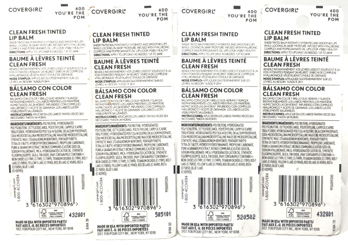 Set of 4 Covergirl Clear Fresh Tinted Lip Balms - Sealed, 0.14 oz