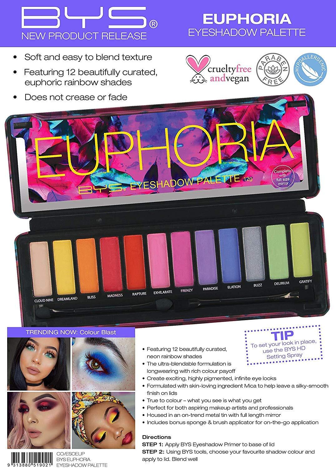 Eyeshadow Palette with Mirror and Applicator - 12 Shades, Euphoria