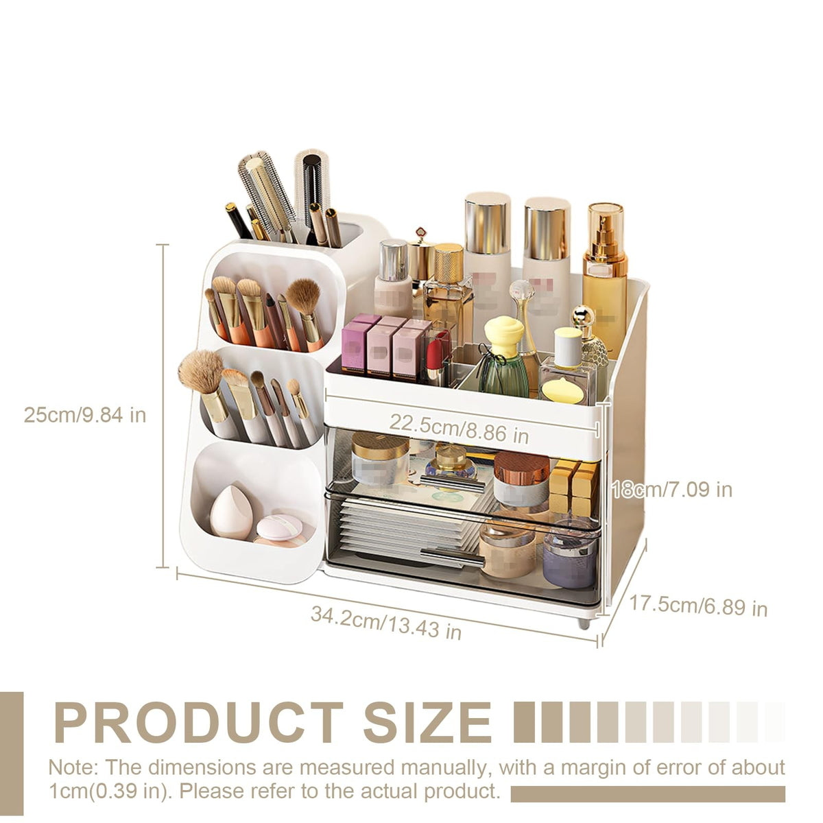 Makeup Organizer with Drawer for Cosmetics & Skincare - White