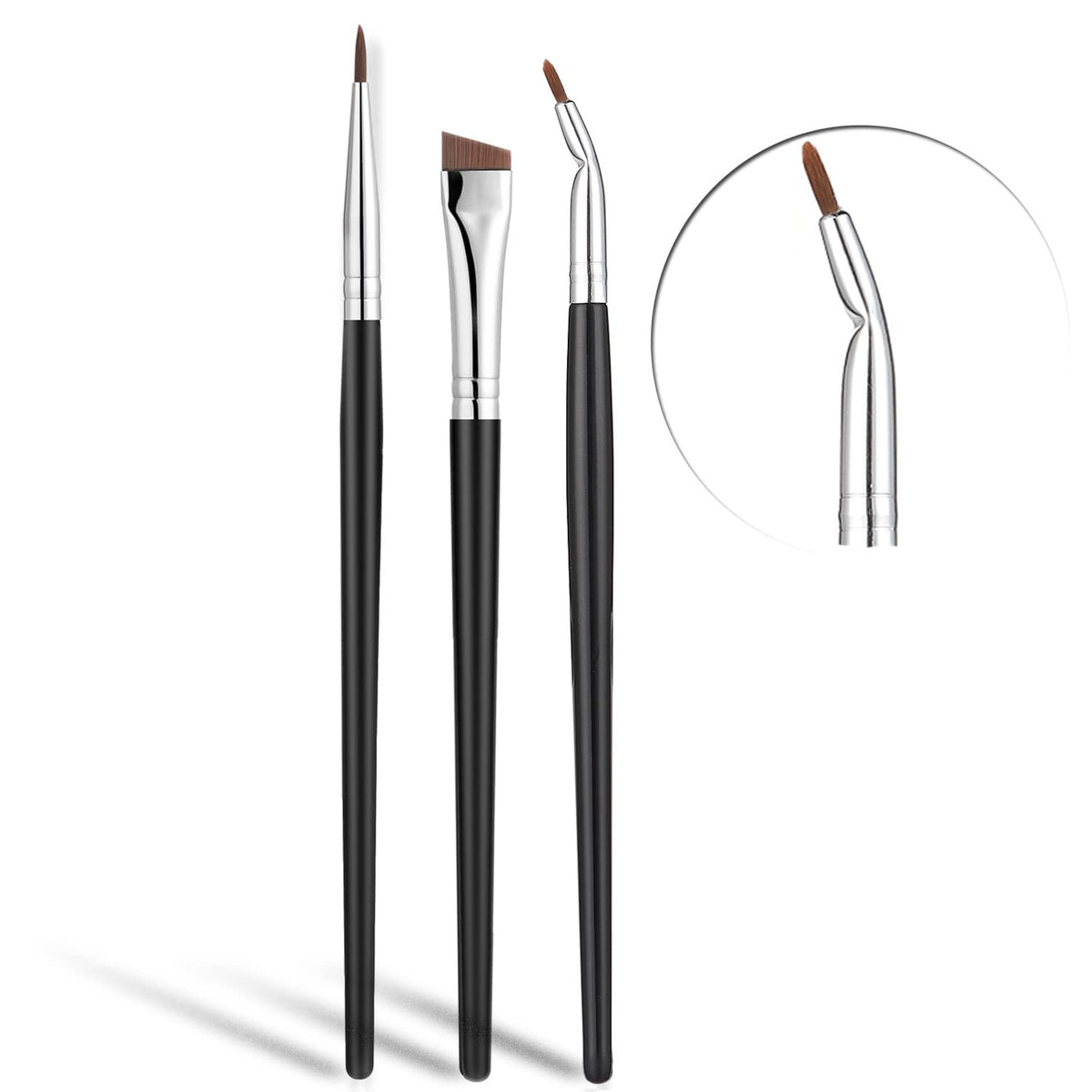 Eyeliner Brush Set - Fine Angled & Precision Gel Eyeliner Makeup Tools (3 Pack)