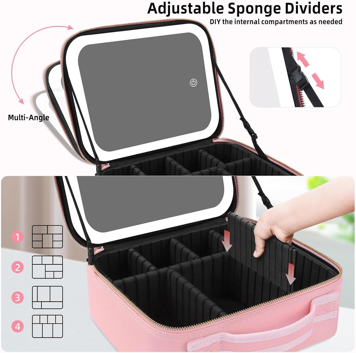 LED Lighted Makeup Organizer Bag with Illuminated Mirror Portable Travel Cosmetic Case