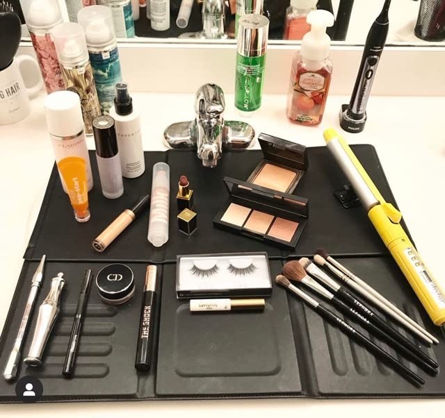 Makeup Organizer Space Saver for Bathroom Sink - Black, Foldable & Portable
