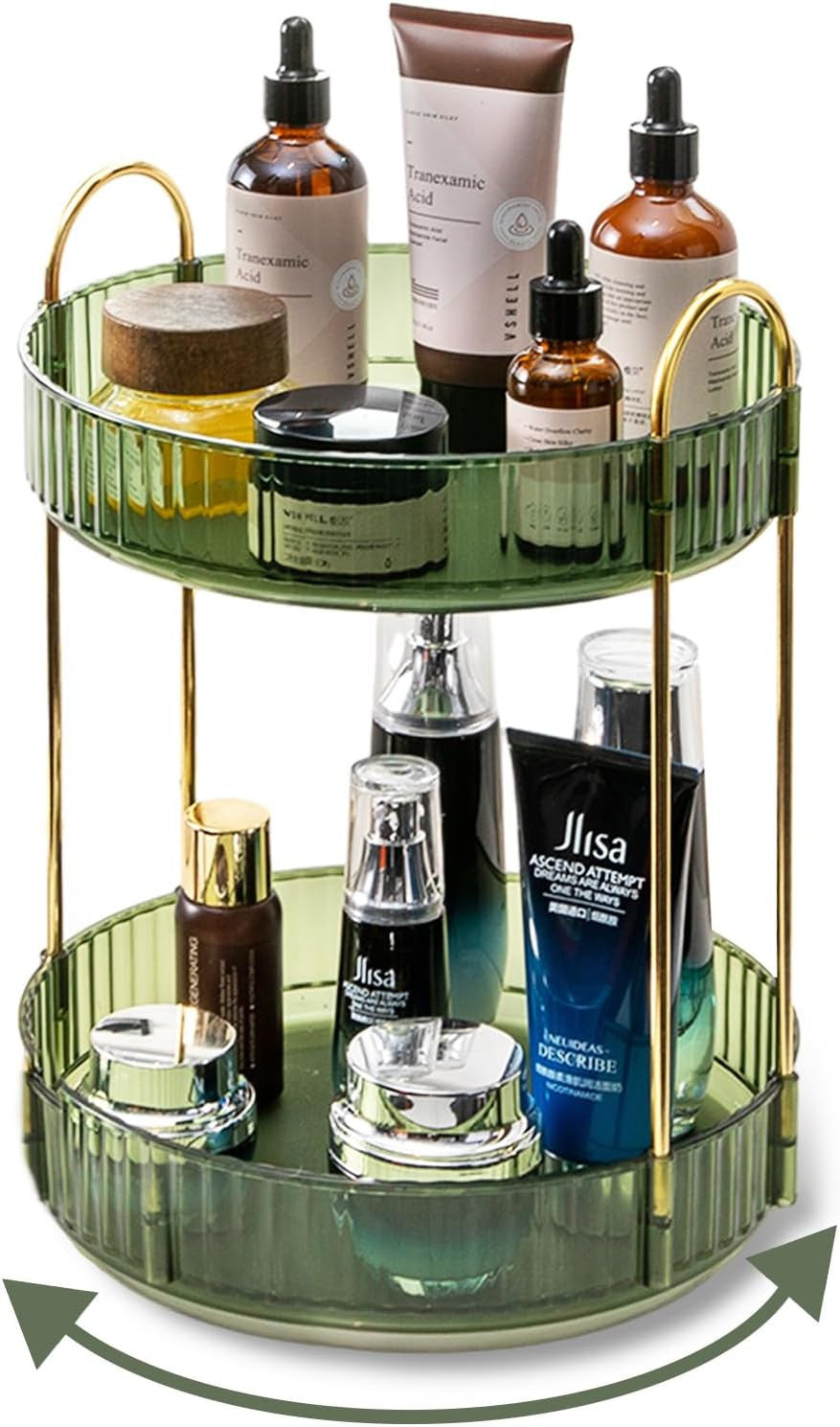 360° Rotating Makeup Organizer for Vanity with 2 Large Capacity Tiers
