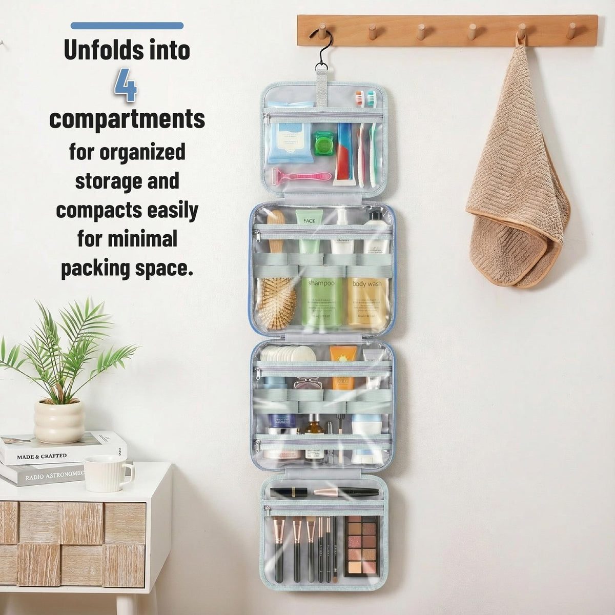 Travel Toiletry Bag Organizer Water-Resistant Hanging Cosmetic Case