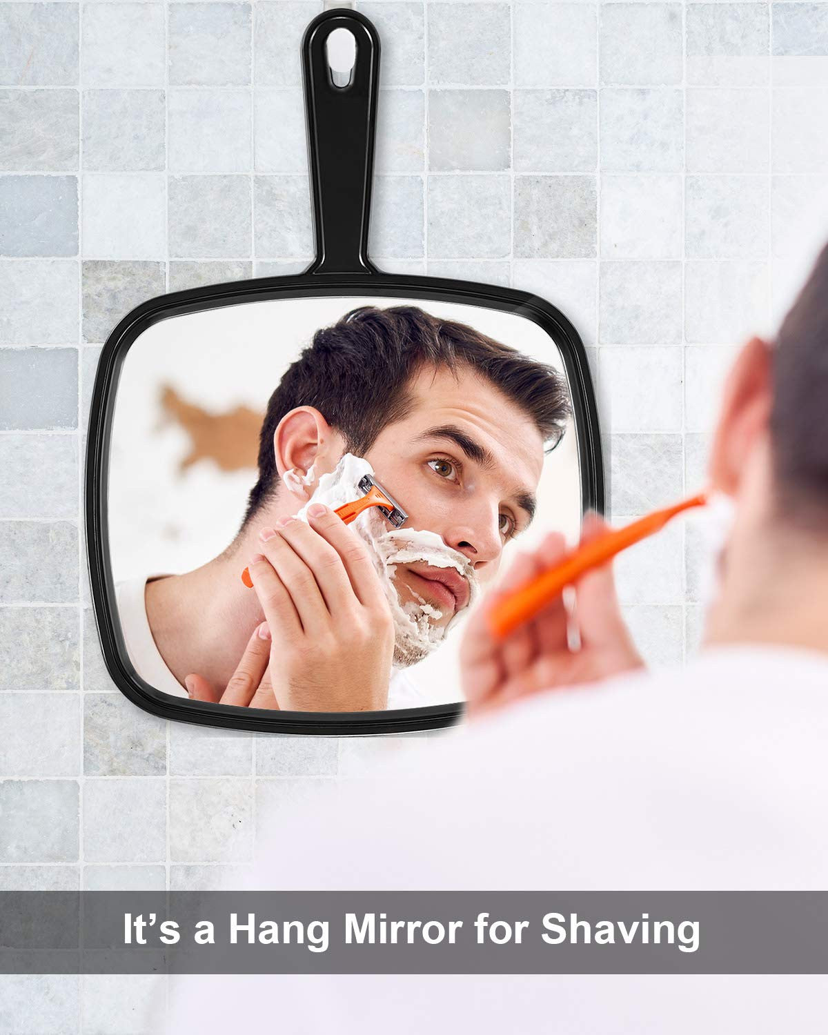 Extra Large Black Handheld Mirror with Handle for Salon and Hairdressing