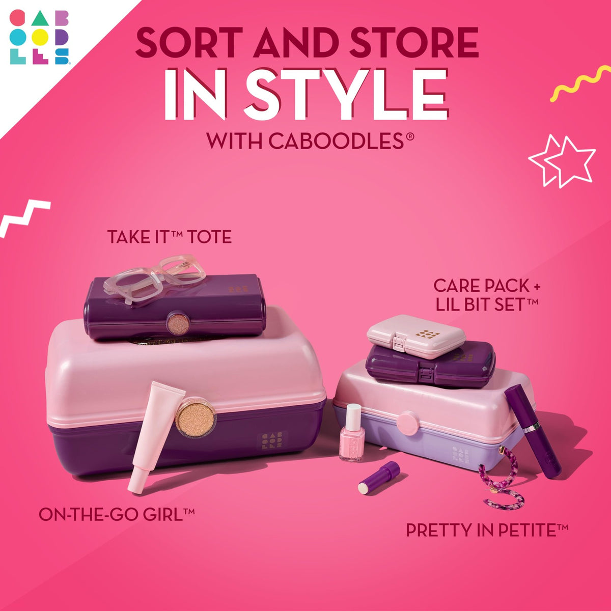 Travel Makeup Organizer Case with Mirror & Secure Latch - Deep Pink Sparkle