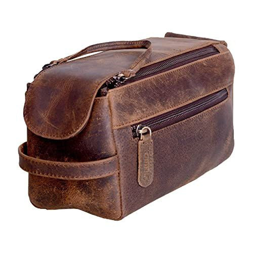 Buffalo Leather Toiletry Bag for Men & Women — Travel Organizer, Distressed Tan