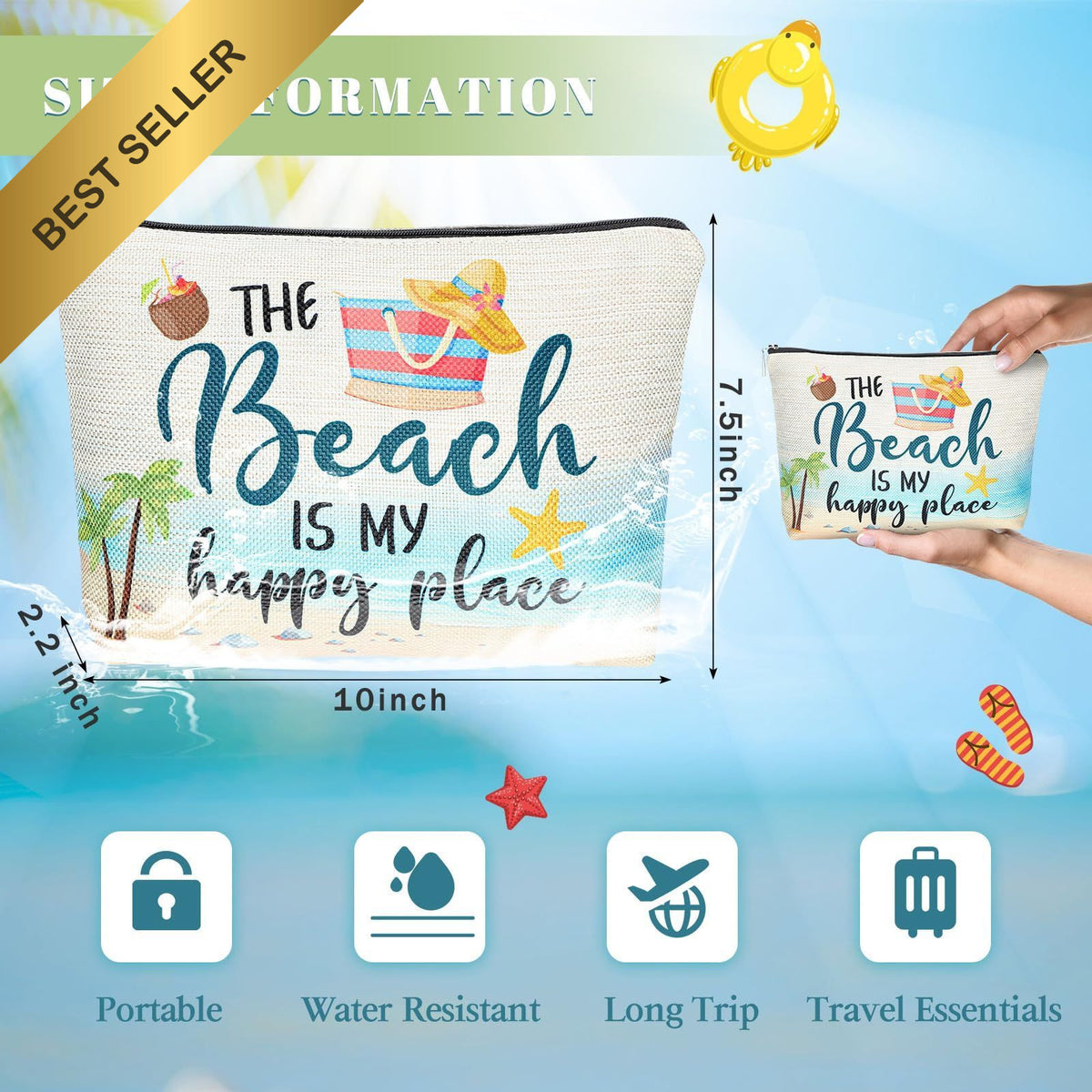 6-Piece Beach Makeup Bag Set Summer Travel Cosmetic Organizer