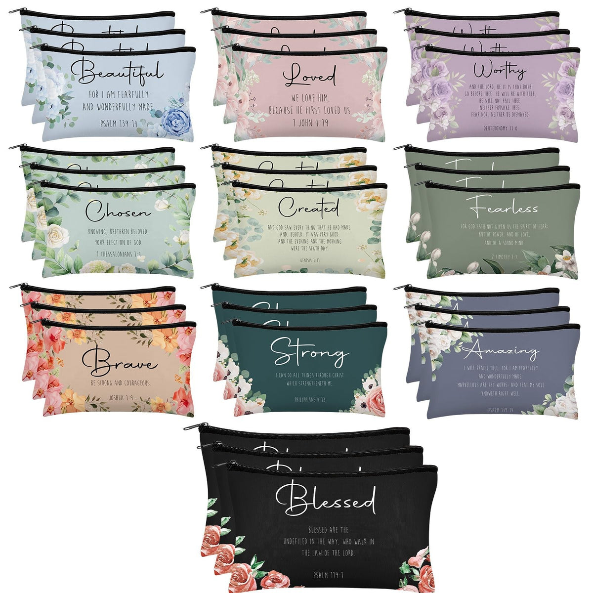 Christian Makeup Bags Set - Inspirational Bible Verse Cosmetic Pouch Bulk for Women