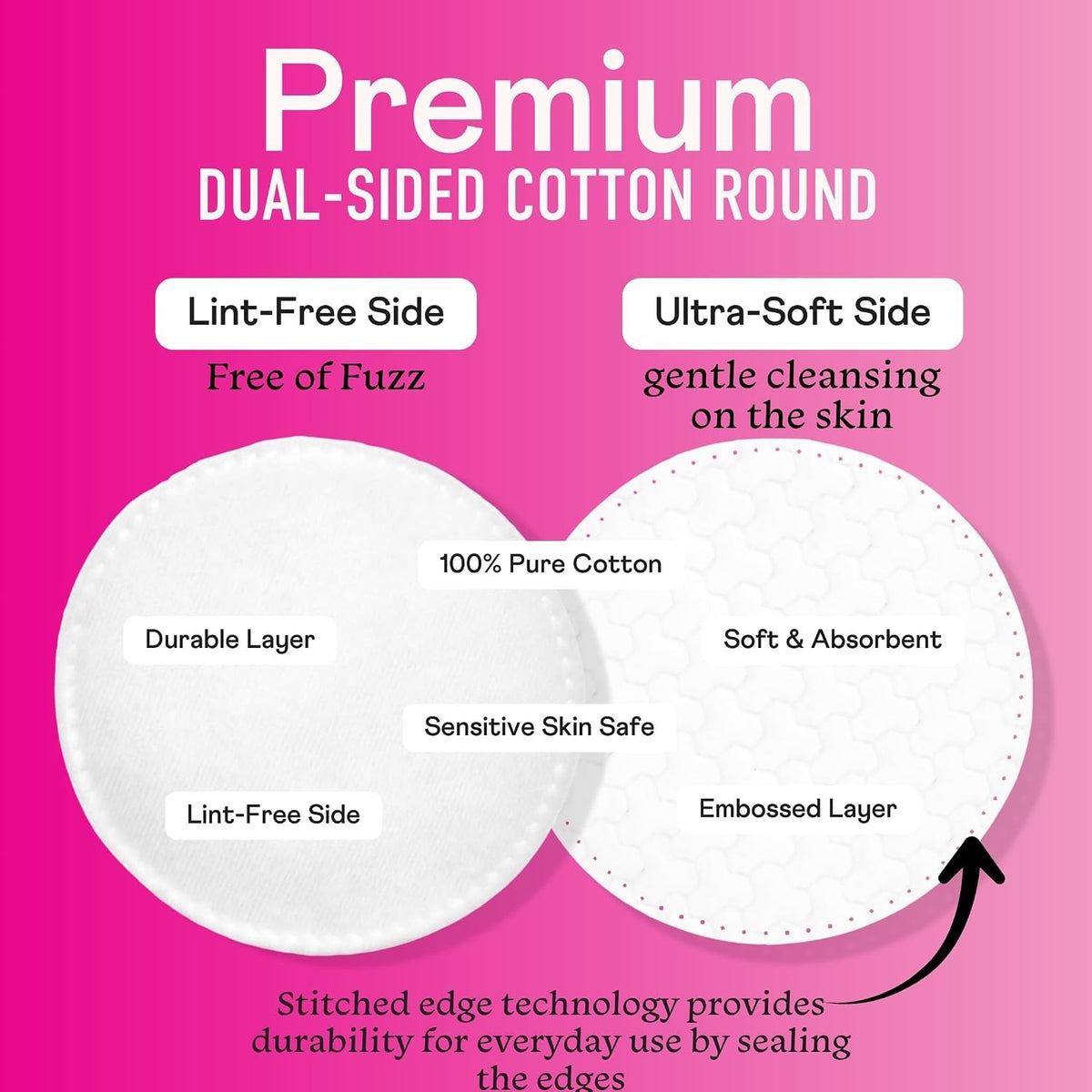Gentle Dual-Sided Cotton Rounds for Sensitive Skin - 600 Count