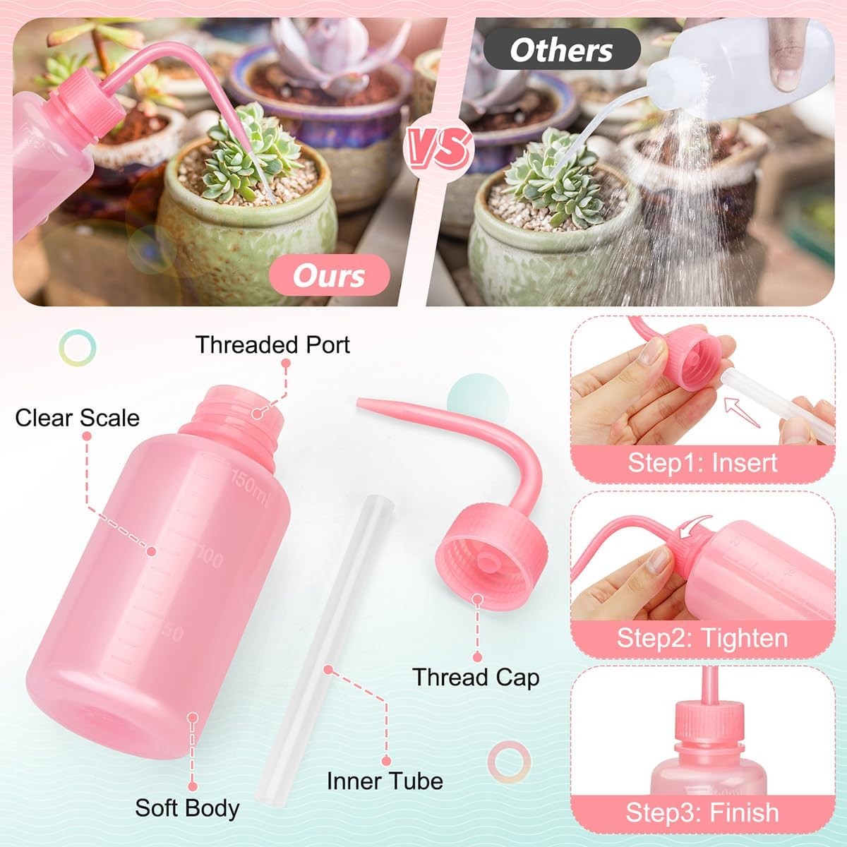 150ML Pink Squeeze Water Bottle for Lash Extensions & Travel