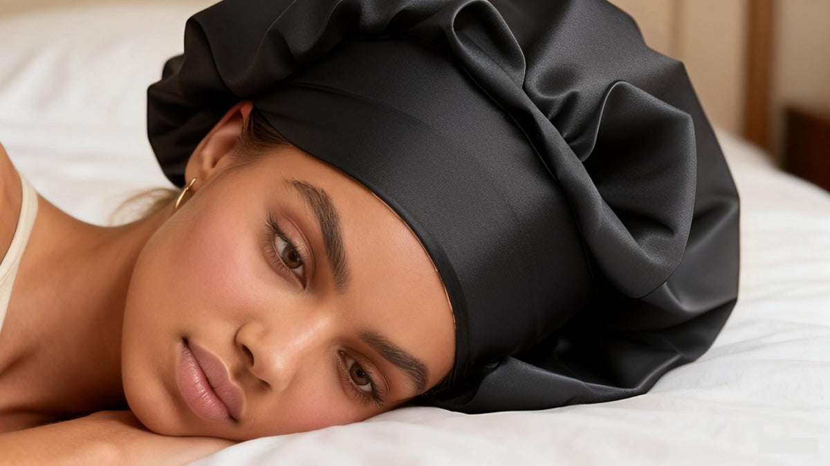 HU ZJKD Silk Bonnet for Men Women Hair Sleeping,High 32cm, Black