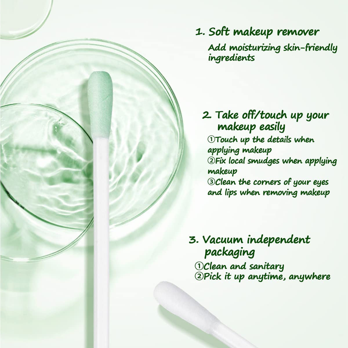 Liquid Filled Cotton Makeup Remover Swabs for Eyes & Lips - 50 Pack