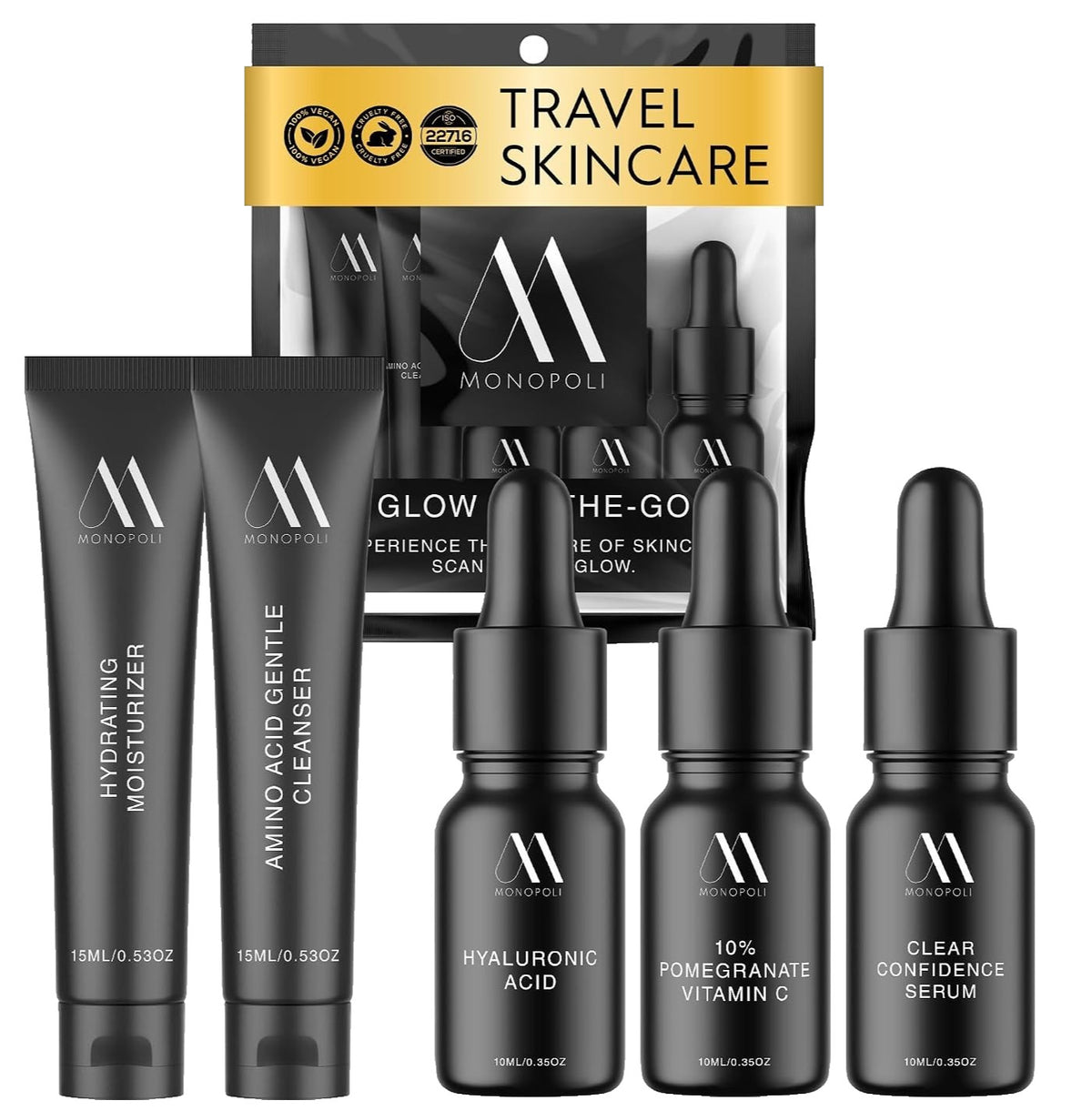 Travel Skincare Set 5 Pieces Monopoli Glow-On-The-Go Complete Facial Care Kit