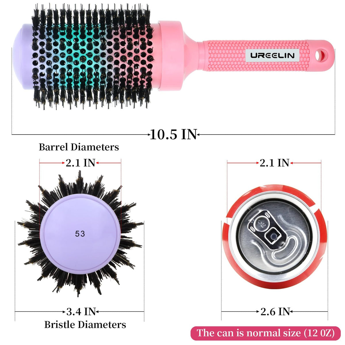 Round Hair Brush 53mm 2.1 Inch with Ionic Technology & Dual Bristles