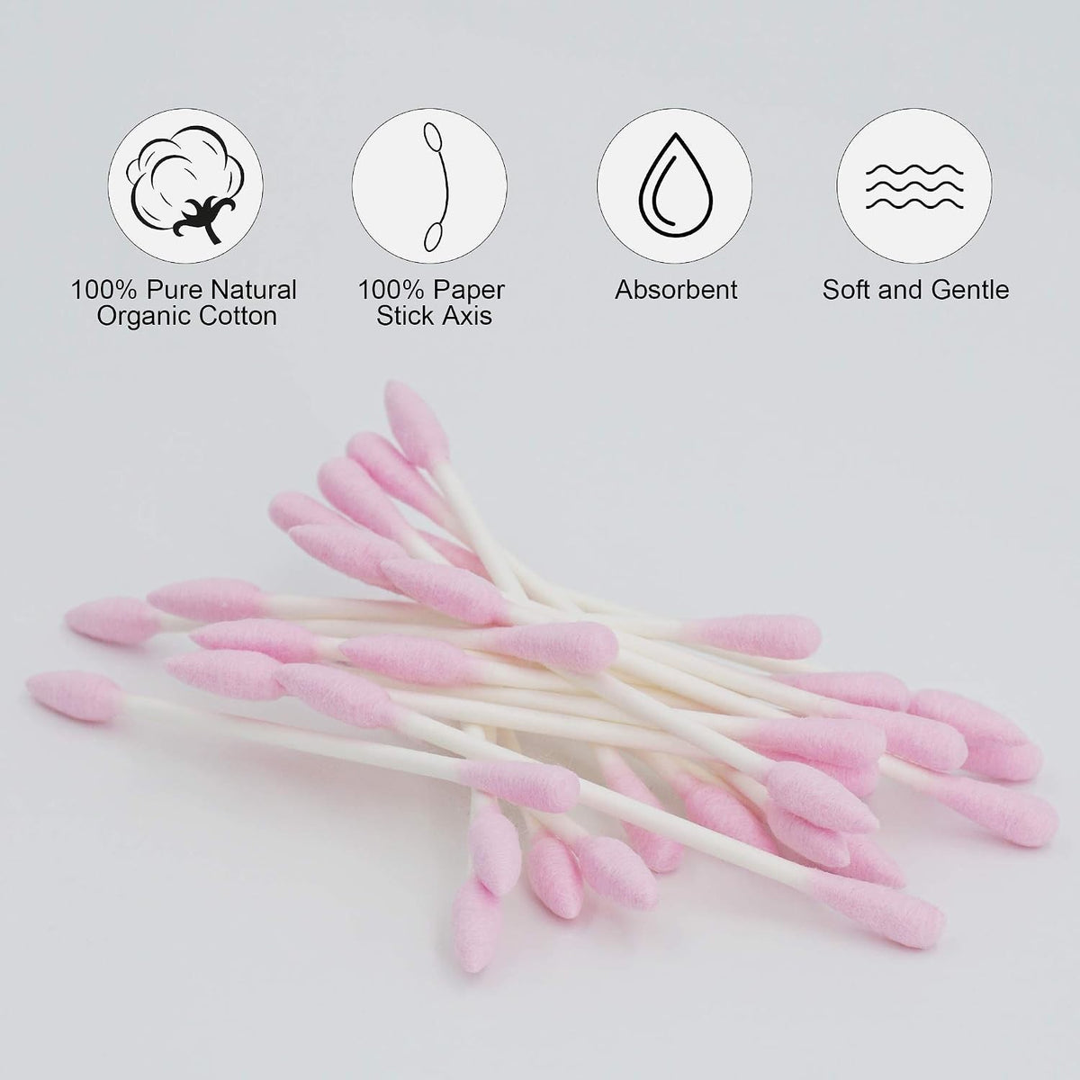 Organic Pink Cotton Swabs - 400 Count with Precision Pointed & Round Tips