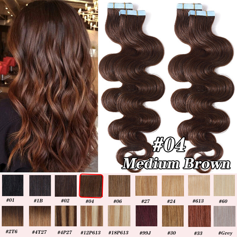 Tape-In Human Hair Extensions - Thick Ombre Curly Wavy Skin Weft