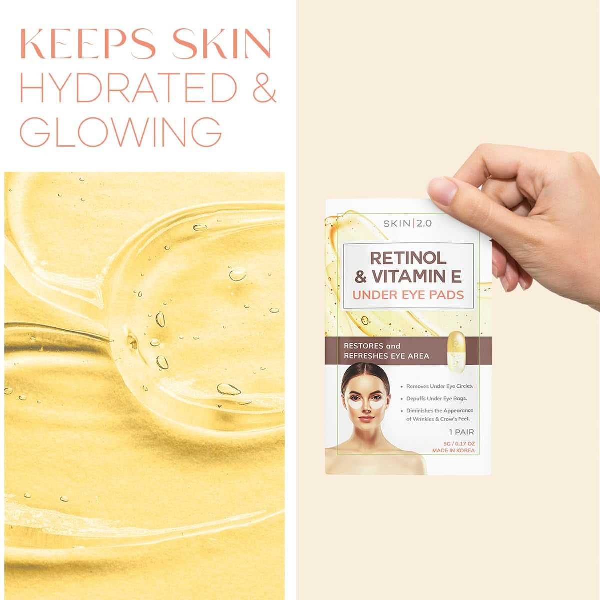 Retinol & Vitamin E Under Eye Patches for Dark Circles Wrinkles Depuffing