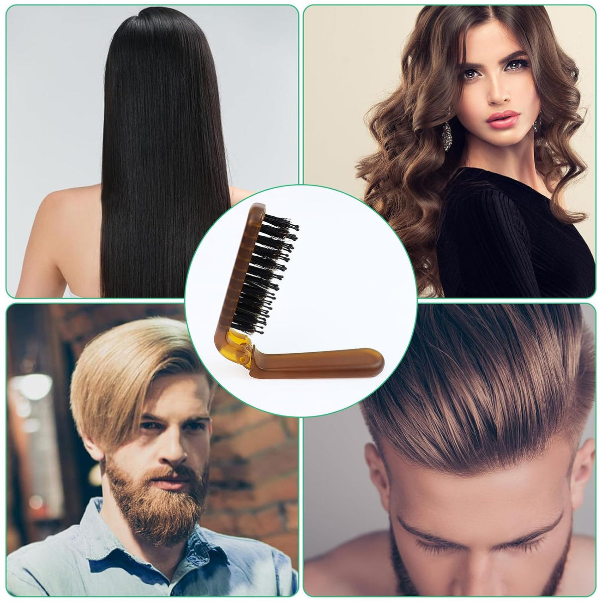 Travel Folding Hair Brush - Portable Boar Bristle Detangler for Men & Women