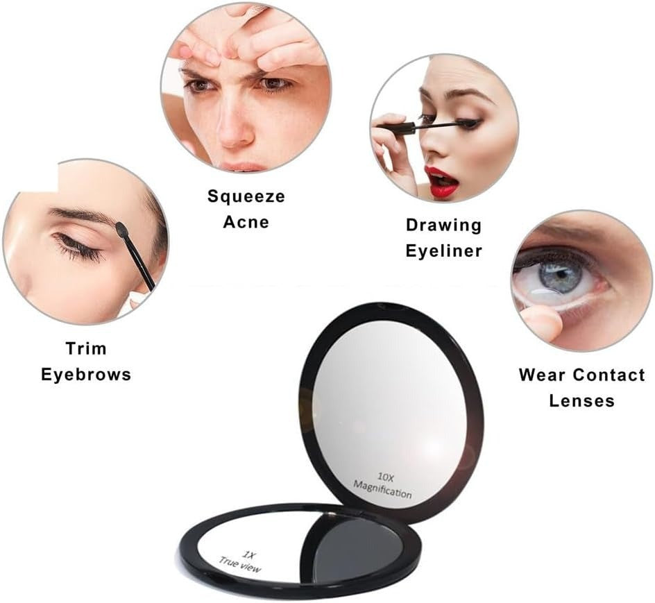 Magnifying Compact Mirror for Purse - 1x/10x Travel Makeup Mirror