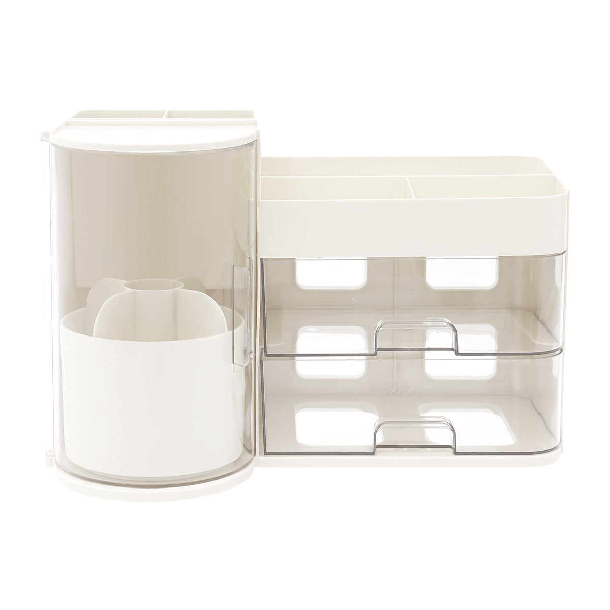 Tiered Makeup Organizer with Brush Holder & Drawers – Countertop Cosmetic Storage Box