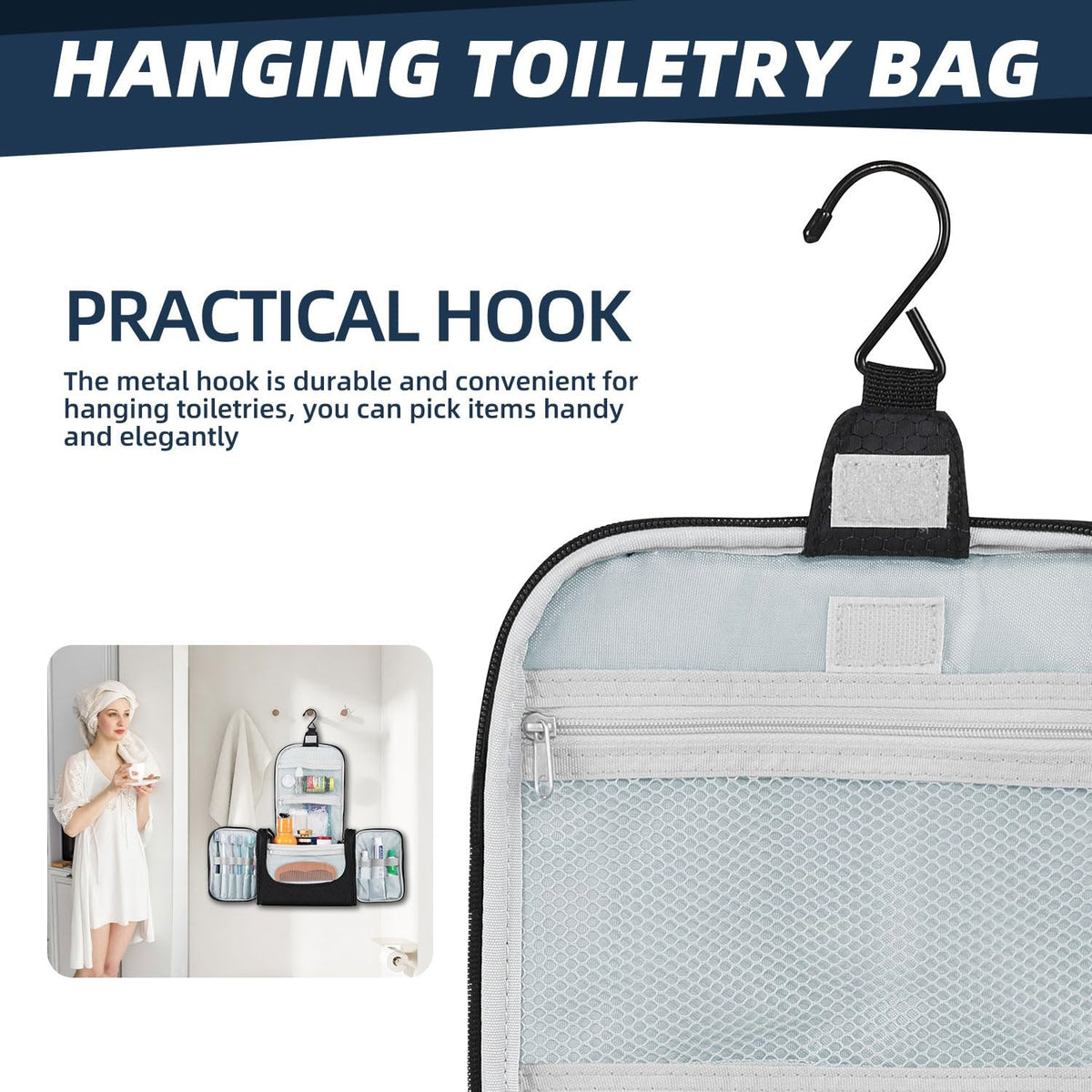 Large Capacity Water-Resistant Hanging Toiletry Bag for Travel