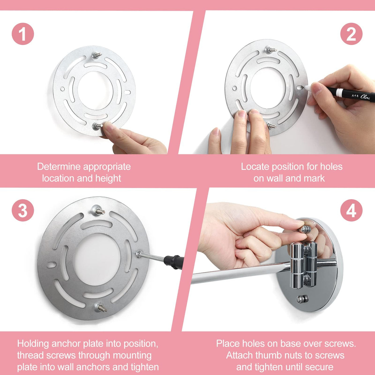 8-Inch LED Wall Mounted Makeup Mirror with 10X Magnification, Adjustable Brightness & 3 Color Modes