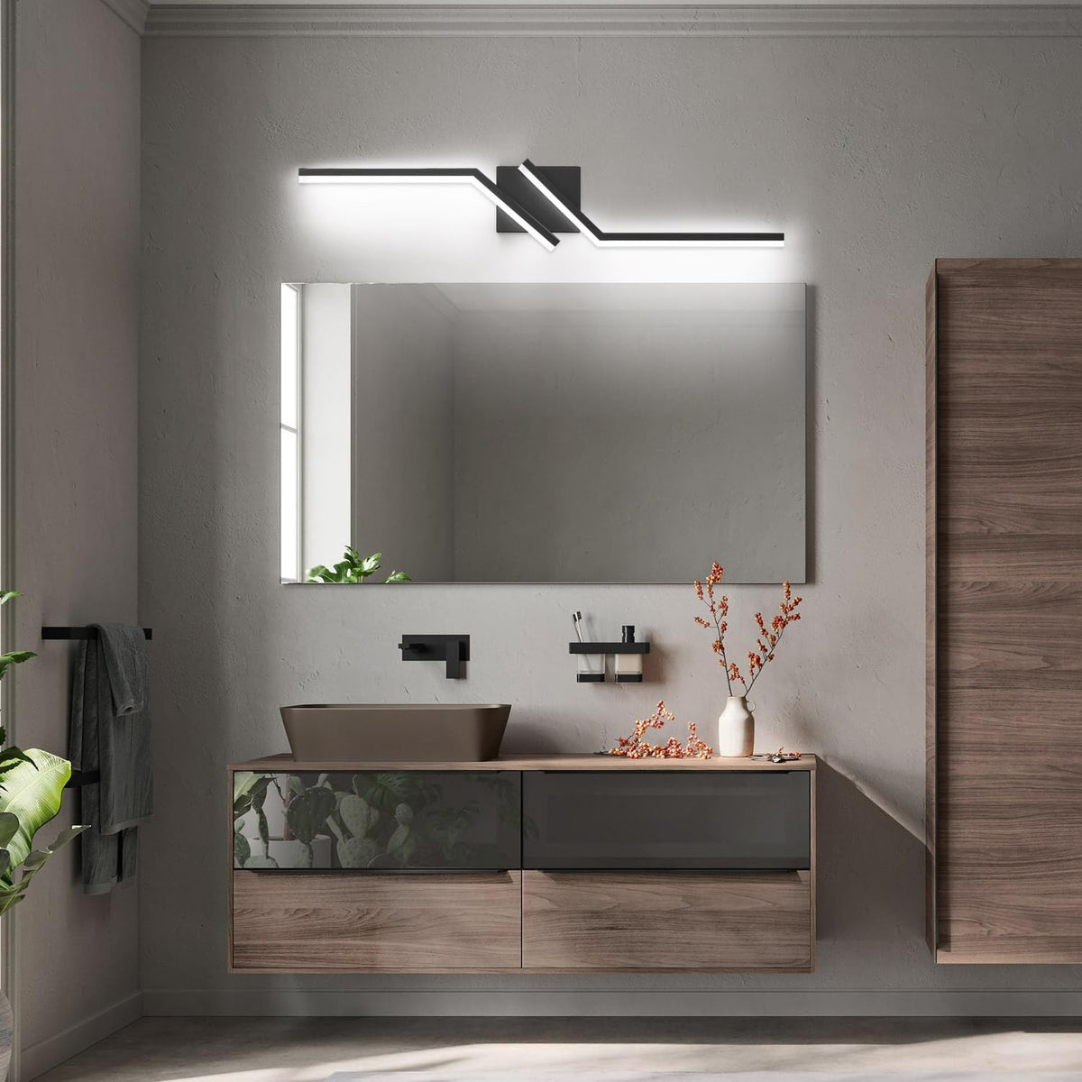 30-Inch Black Modern Dimmable Bathroom Vanity Light Over Mirror
