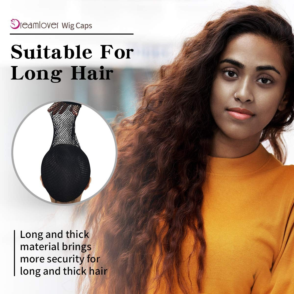 Black Wig Net for Long Thick Hair 2 Layers of Security All Day Comfort