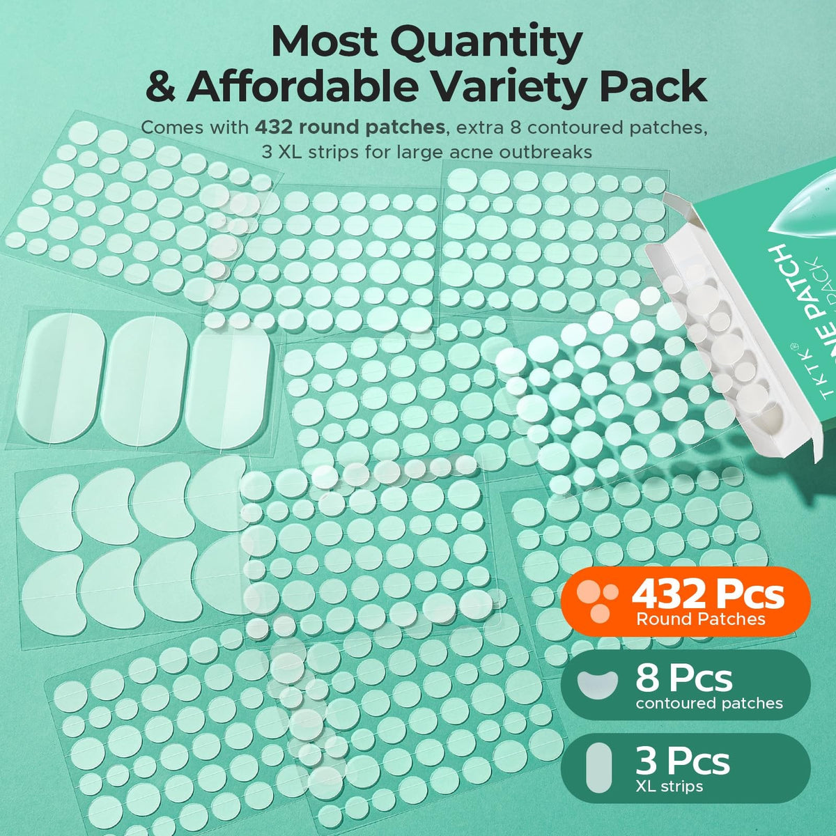 Hydrocolloid Acne Patches, 443 Count Variety Pack - 5 Sizes