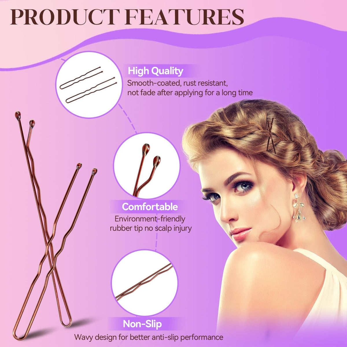 300 Pcs Bobby Pins Hair Kit with Storage 1 Count (Pack of 300), Brown