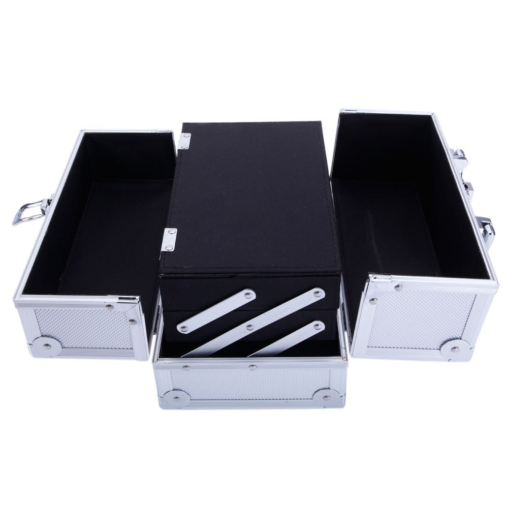 Aluminum Makeup Train Case Jewelry Organizer with Mirror - Silver