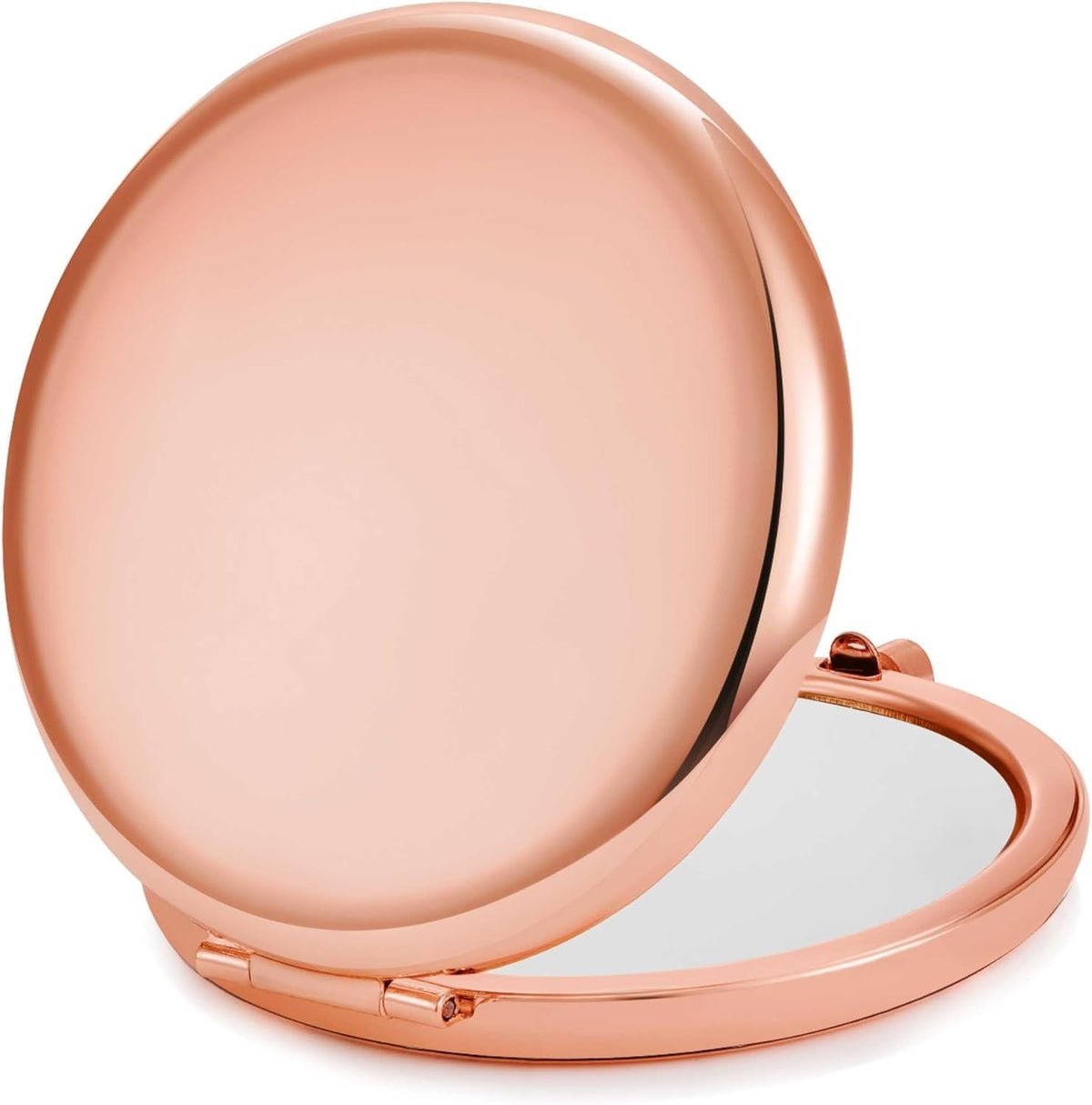 Pocket Travel Makeup Mirror with 1X & 2X Magnification - Compact Metal Round Shell