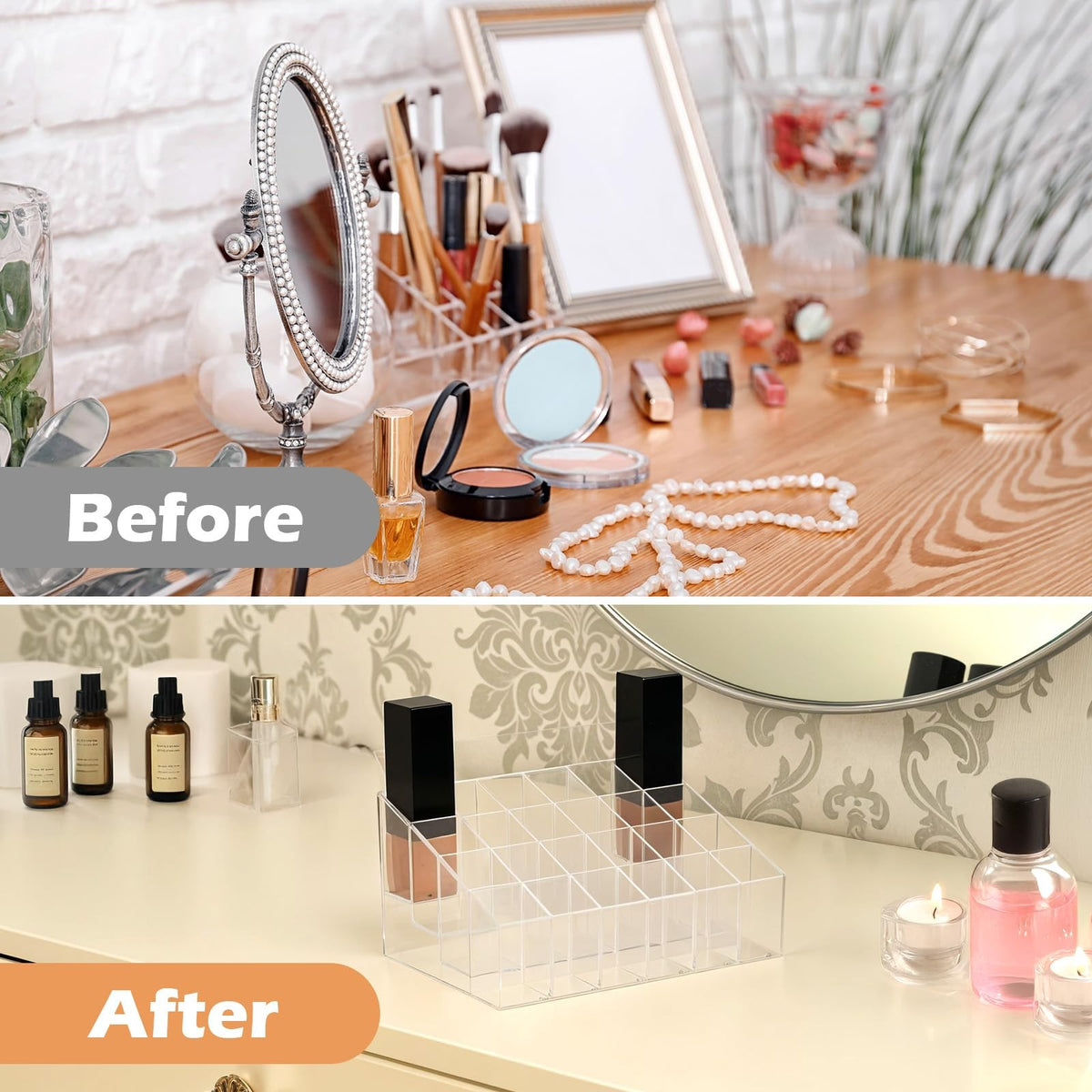 Acrylic Lipstick Organizer 4-Piece Set with 24 Compartments - Transparent Makeup Storage