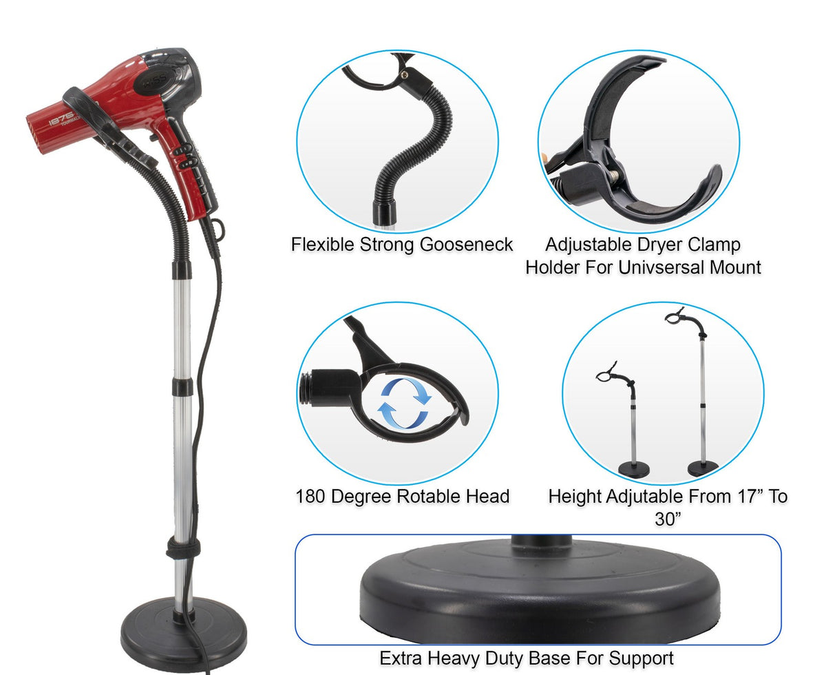 Adjustable Hands-Free Hair Dryer Stand with 360° Rotation & Stable Base
