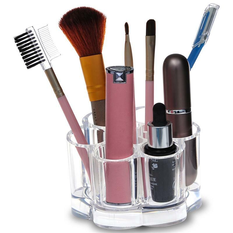 Acrylic Flower Makeup Brush Holder Organizer with 12 Slots, Clear Cosmetic Storage