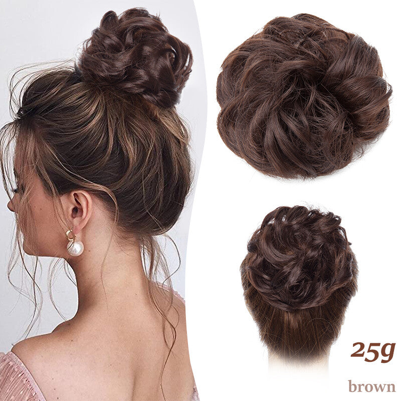 Natural Curly Messy Bun Hair Piece Extensions - Real Human Hair, Updo Scrunchie